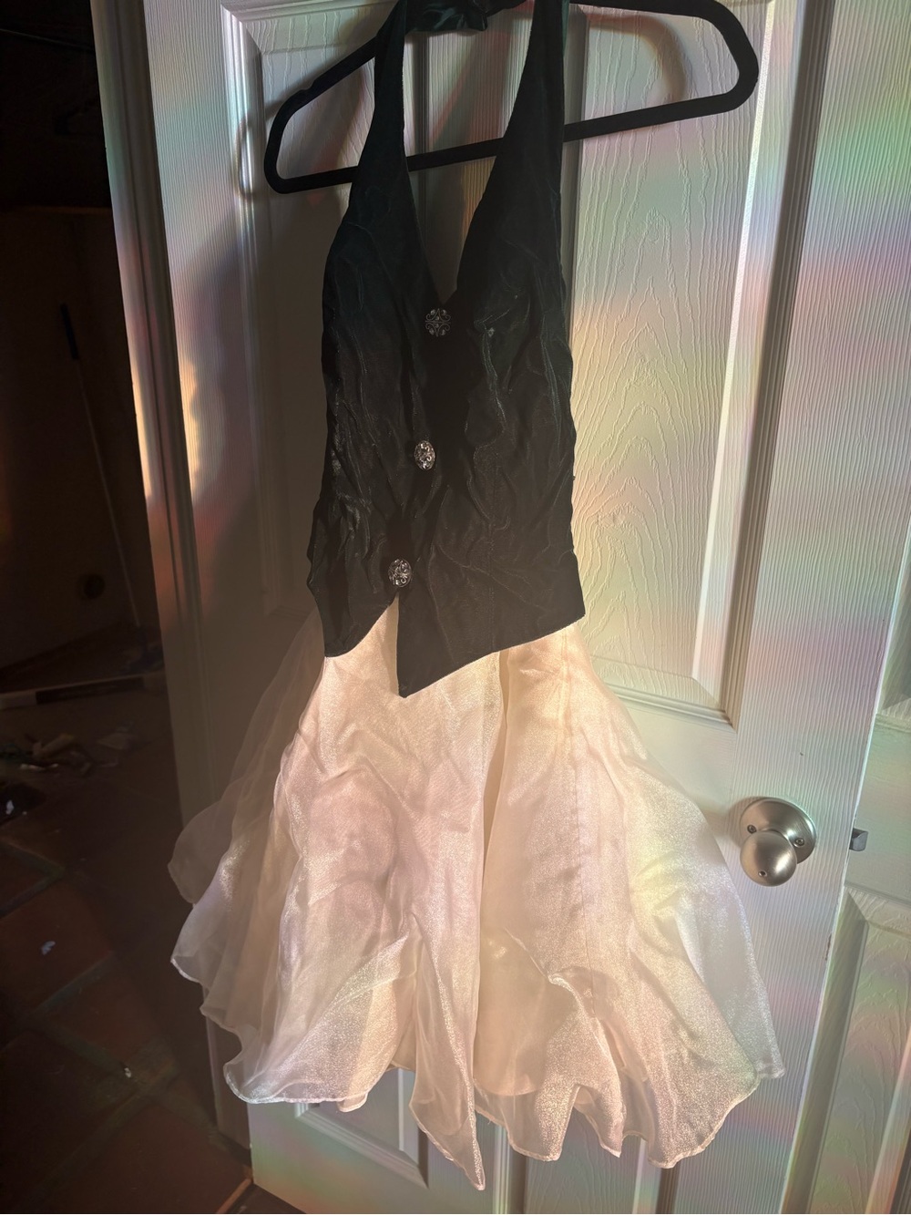 Dollcake Black Textured Halter Top with Ivory Shimmery Skirt